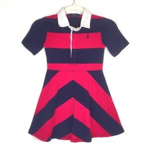Polo Ralph Lauren Rugby Dress Striped Pink Navy Girls S 7 Preppy